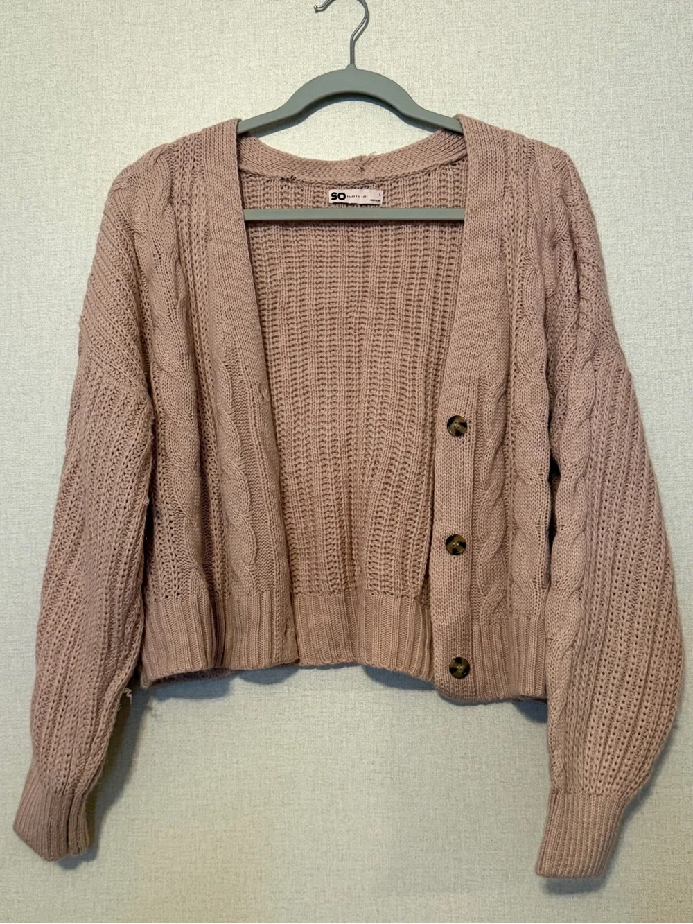 SO Blush Pink Cable-Knit Button Cardigan
